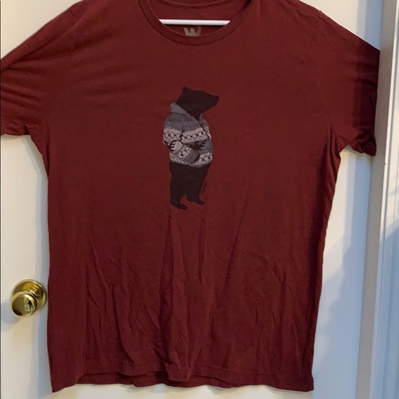 Burgundy tee with bear in a cowichan sweater - Picture 2 of 2